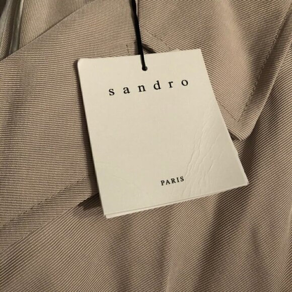Sandro Trench Coat US L NWT EU 40 Robentine Notch Collar Beige Luxury - Picture 9 of 13